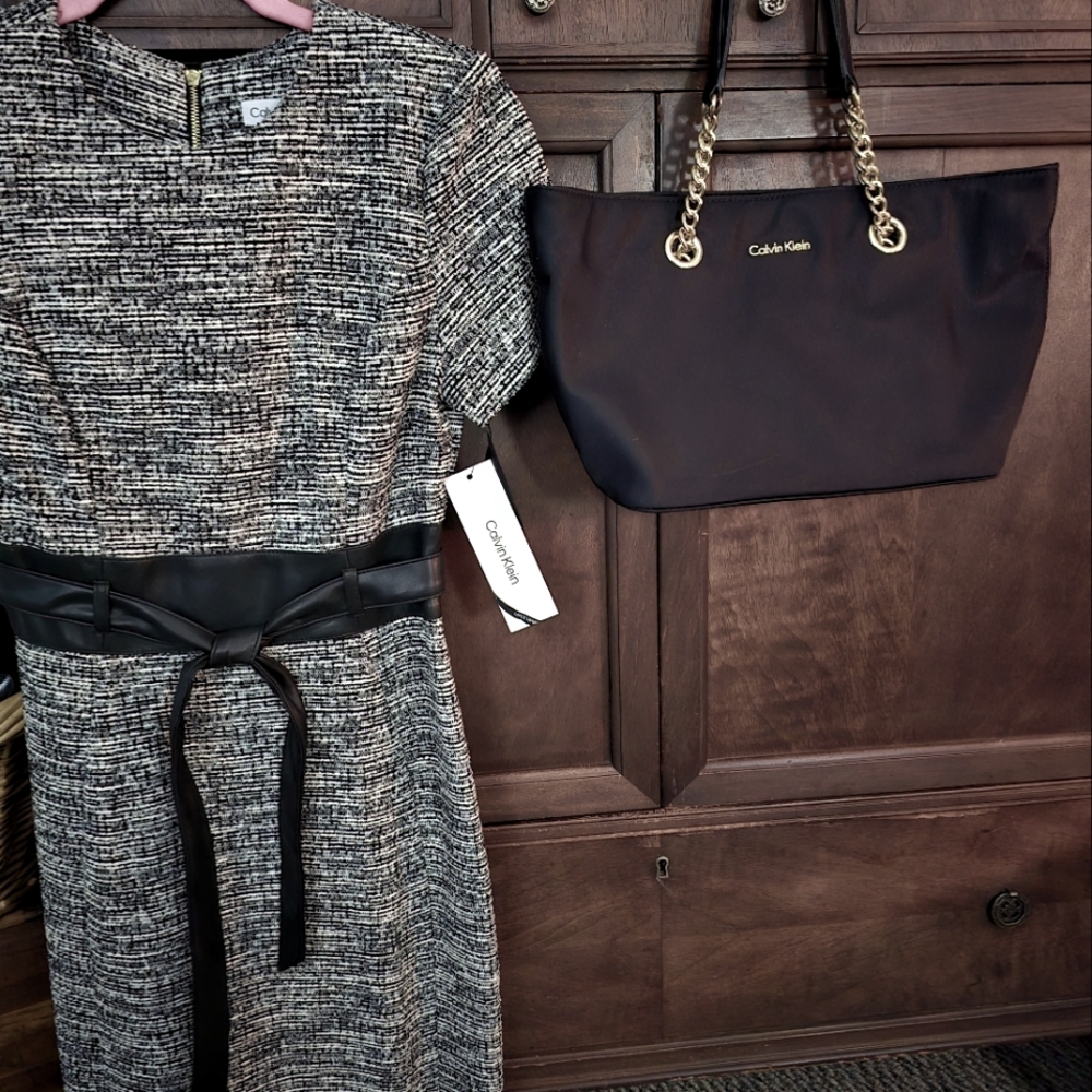 Calvin Klein Zip Top Tote with Gold Chain